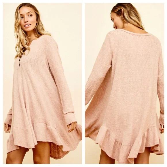 So Soft Cozy And Comfy Ruffle Hem Solid Tunic Dress - Picture 2 of 5